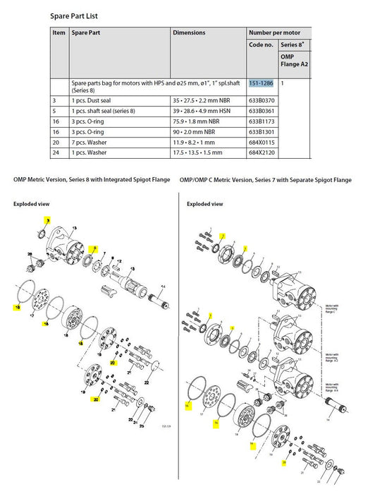 Seal Kit for Danfoss 151-2740 Motor