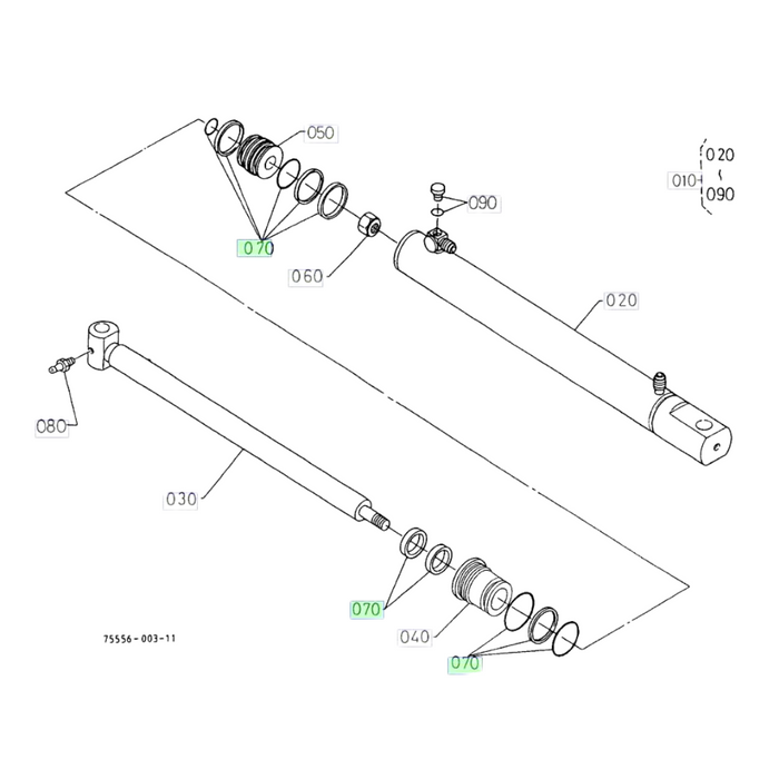 Kubota 75554-64600 Seal Kit for Bucket Lift & Tilt Cylinders on LA450 & LA682 Front-End Loaders